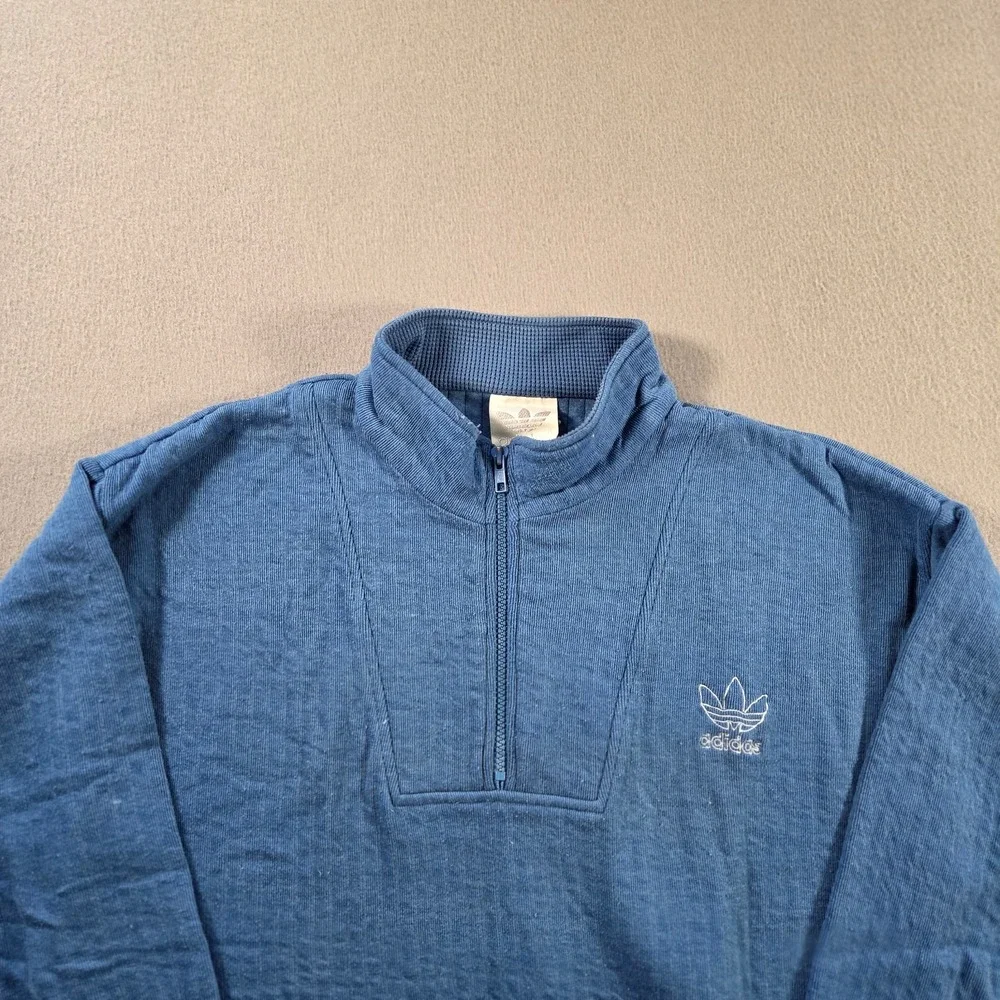 Vintage Adidas Sweatshirt Mens Small Blue 1/4 Zip Warm Up Trefoil Pullover 80s